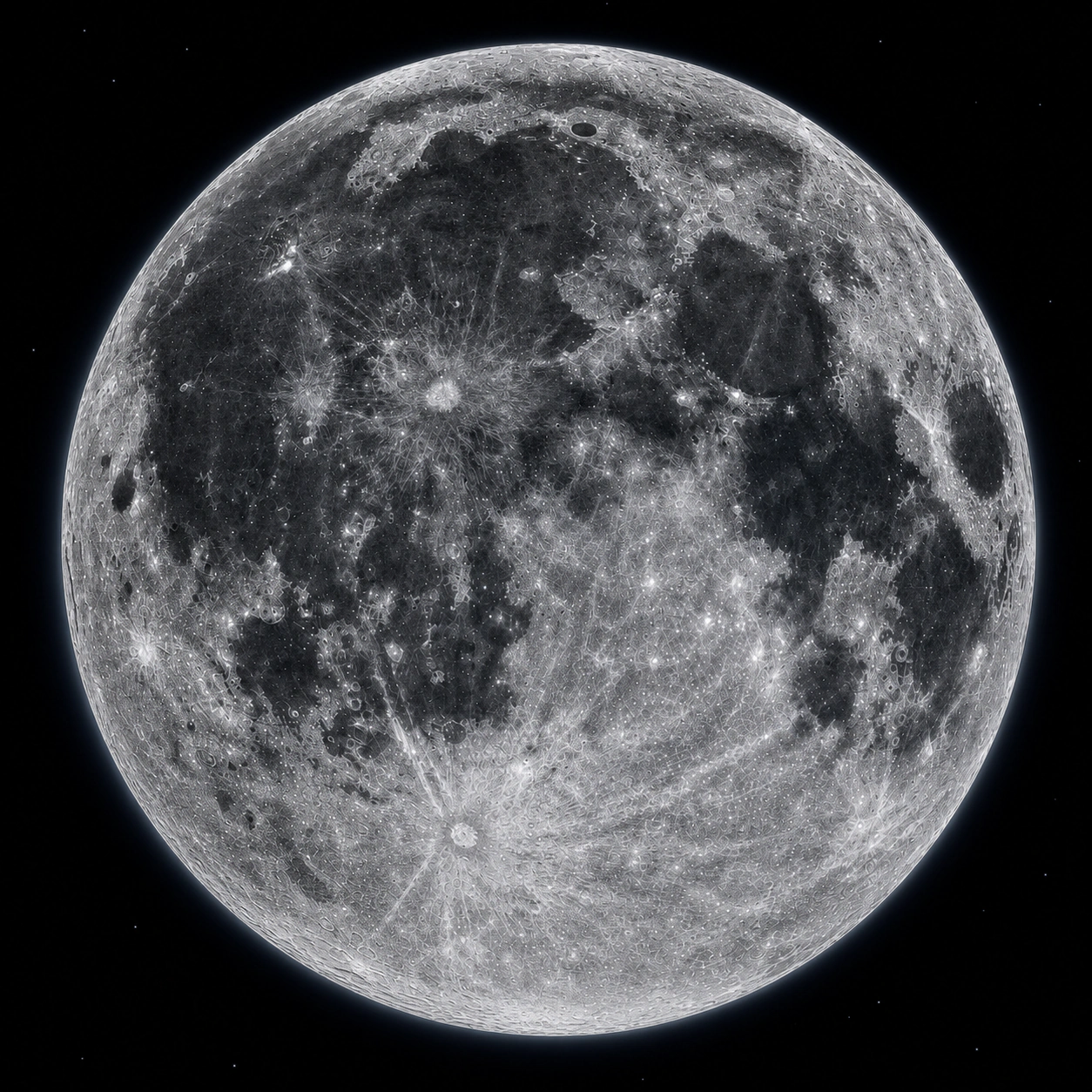 A detailed full moon glowing against a midnight sky